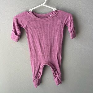 Little Sleepies Heathered Mauve Ribbed Bamboo Crescent Zippy with Mitten Cuffs